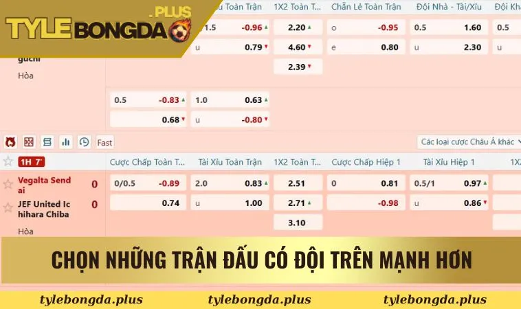 Chọn những trận đấu có đội trên mạnh hơn 
