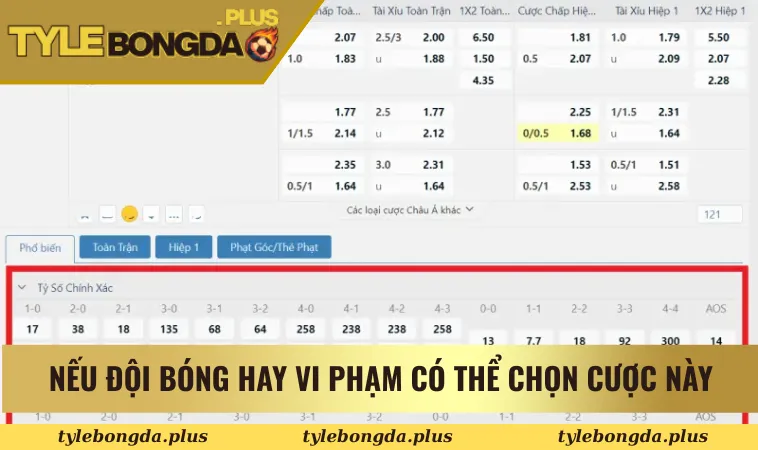 Nếu đội bóng hay vi phạm có thể chọn cược thẻ phạt