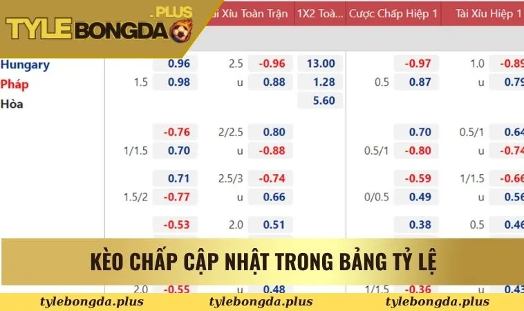 Kèo chấp cập nhật trong bảng tỷ lệ cá cược bóng đá